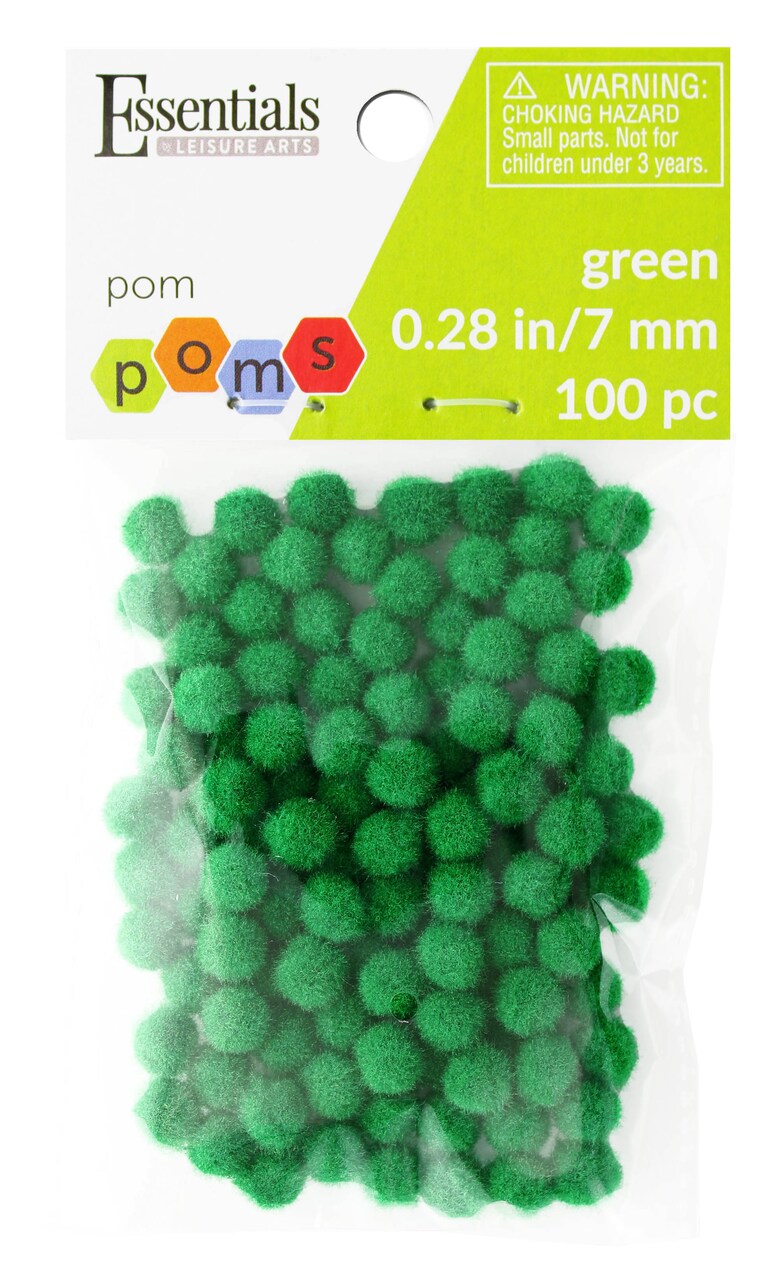 Essentials by Leisure Arts Pom Poms - Green - 7mm - 100 piece pom poms arts and crafts - green pompoms for crafts - craft pom poms - puff balls for crafts